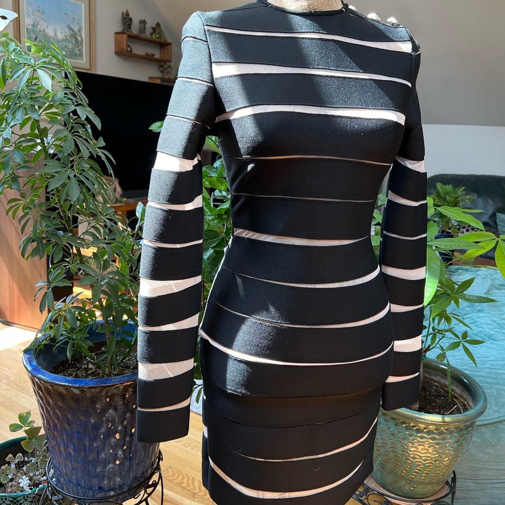 Bodycon Faux-Mesh Mummy Military Dress